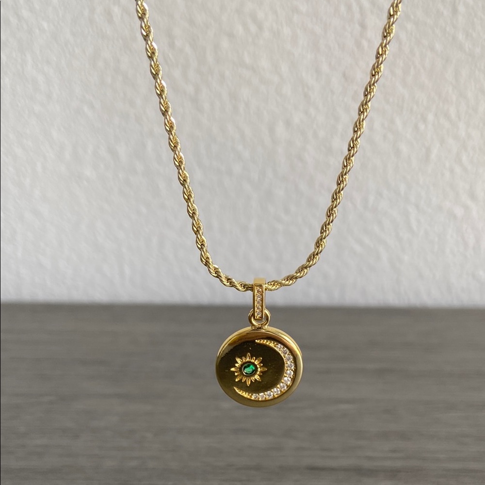 LVC Jewelry • Gold Plated Twist Rope Chain Crescent Moon Pendant